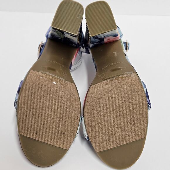 Blue Floral Bamboo Influencer Wrapped Block‎ Heel Ankle Strap Sandal Size 8 - Picture 5 of 9